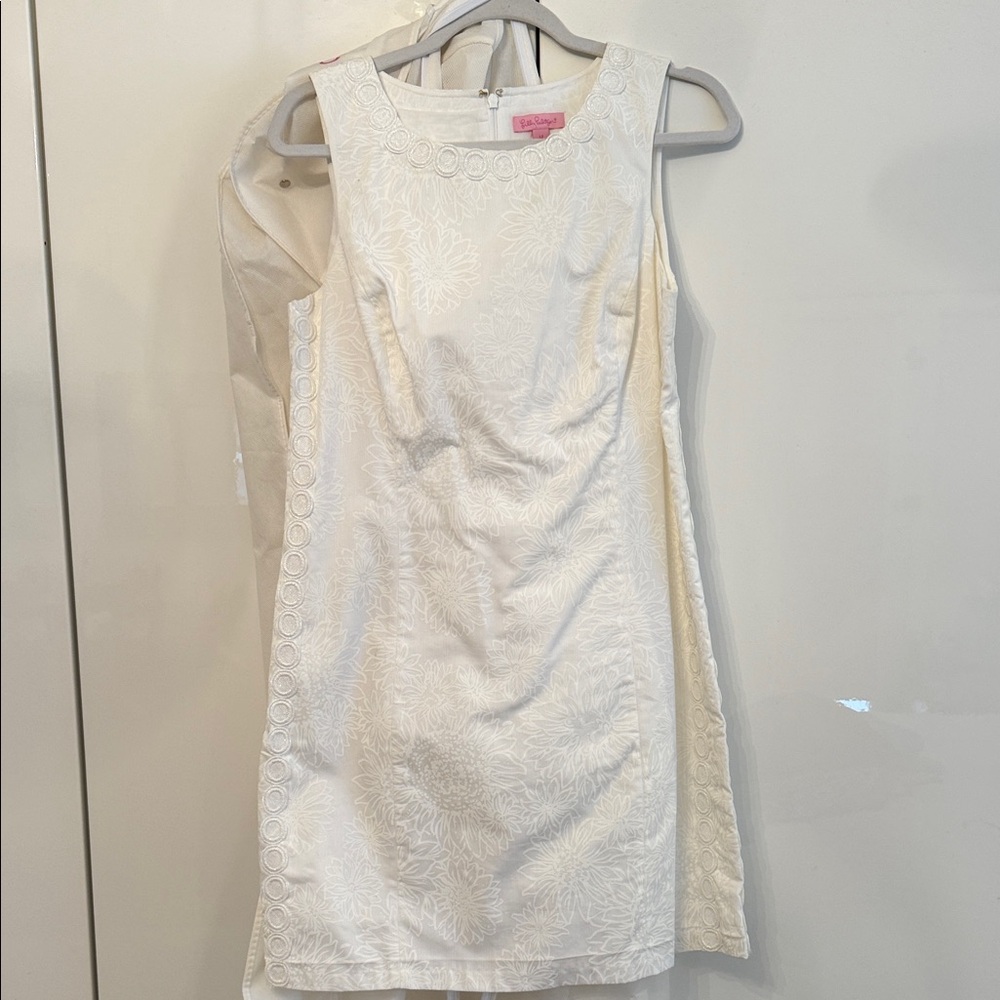 Lilly Pulitzer White Sleeveless Embroidered Sheath Dress (worn once)